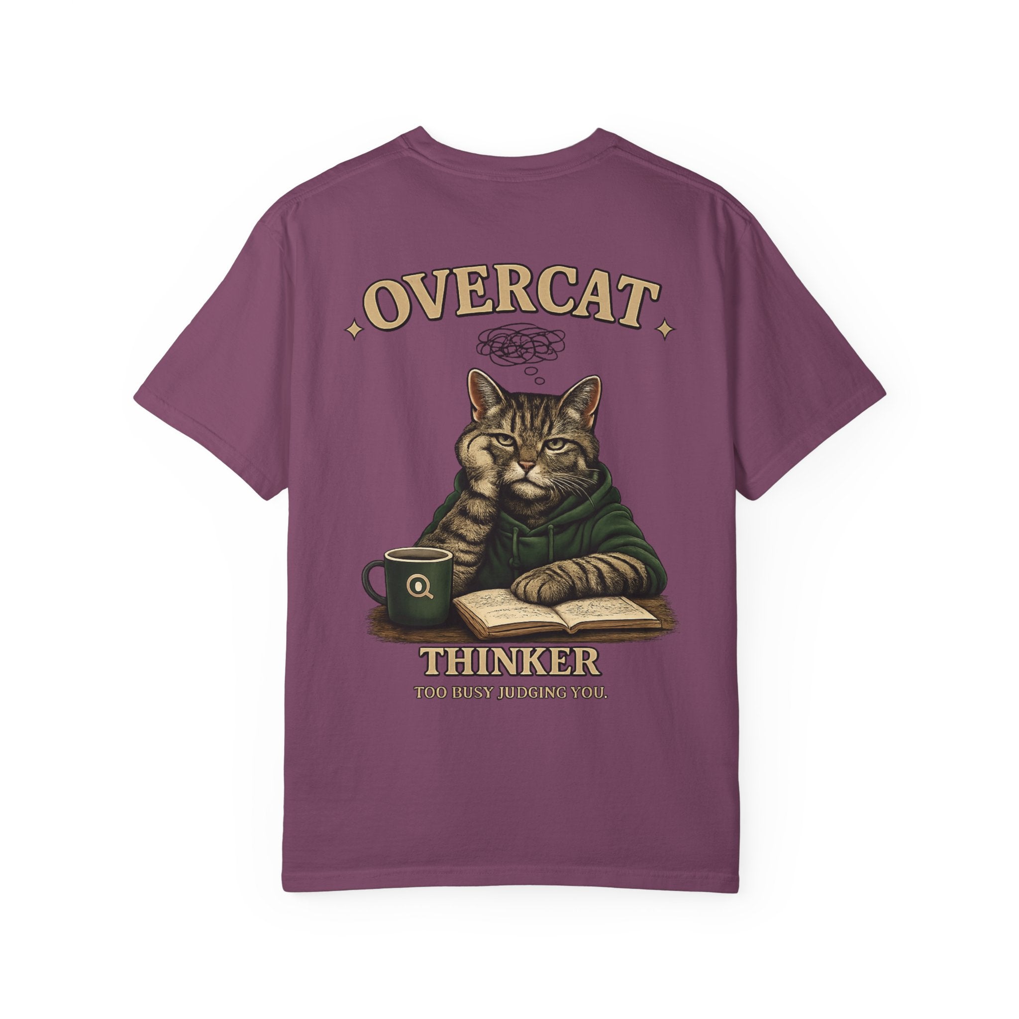 Overcat Thinker T-Shirt — Cat Graphic Tee with 'Too Busy Judging You'