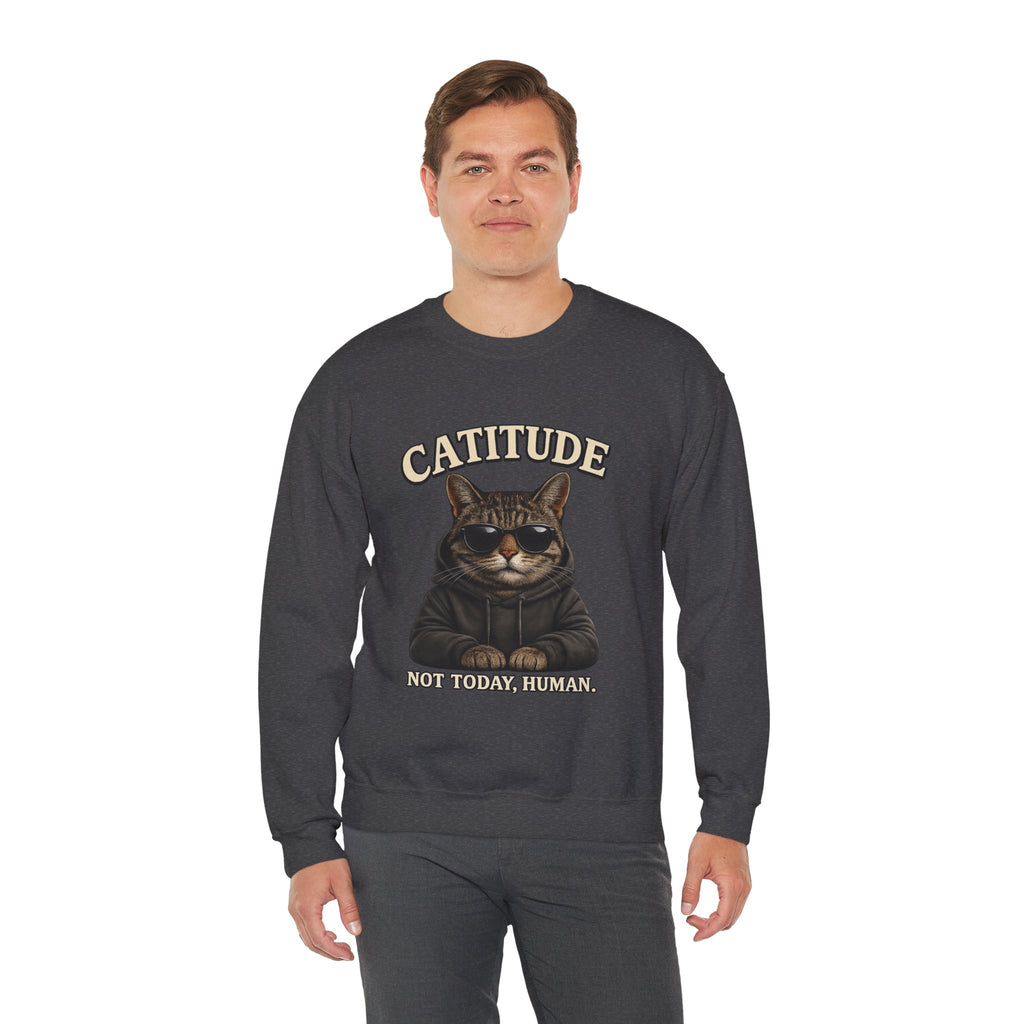 Catitude Crewneck Sweatshirt — "Not Today, Human" Graphic Cat Pullover