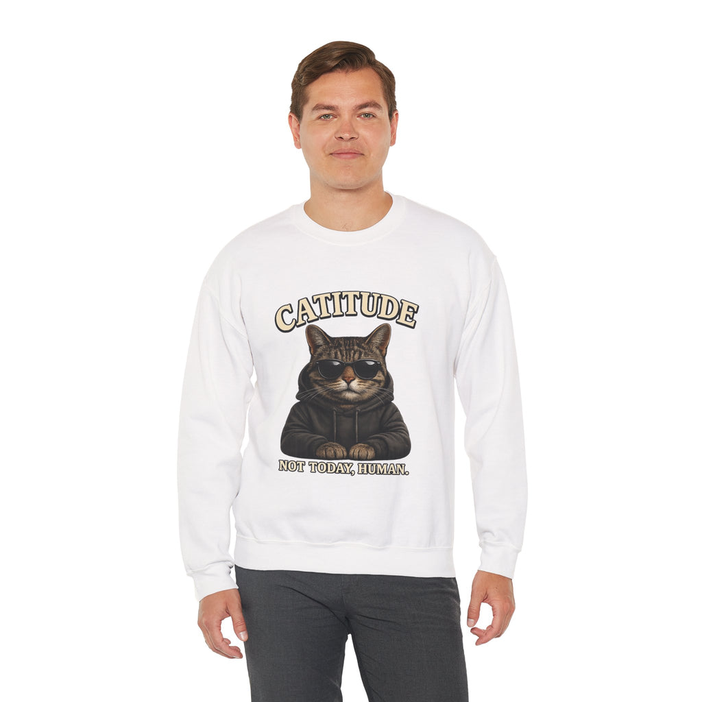 Catitude Crewneck Sweatshirt — "Not Today, Human" Graphic Cat Pullover