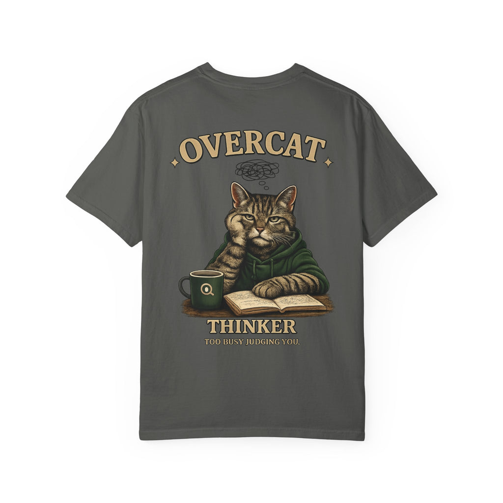 Overcat Thinker T-Shirt — Cat Graphic Tee with 'Too Busy Judging You'