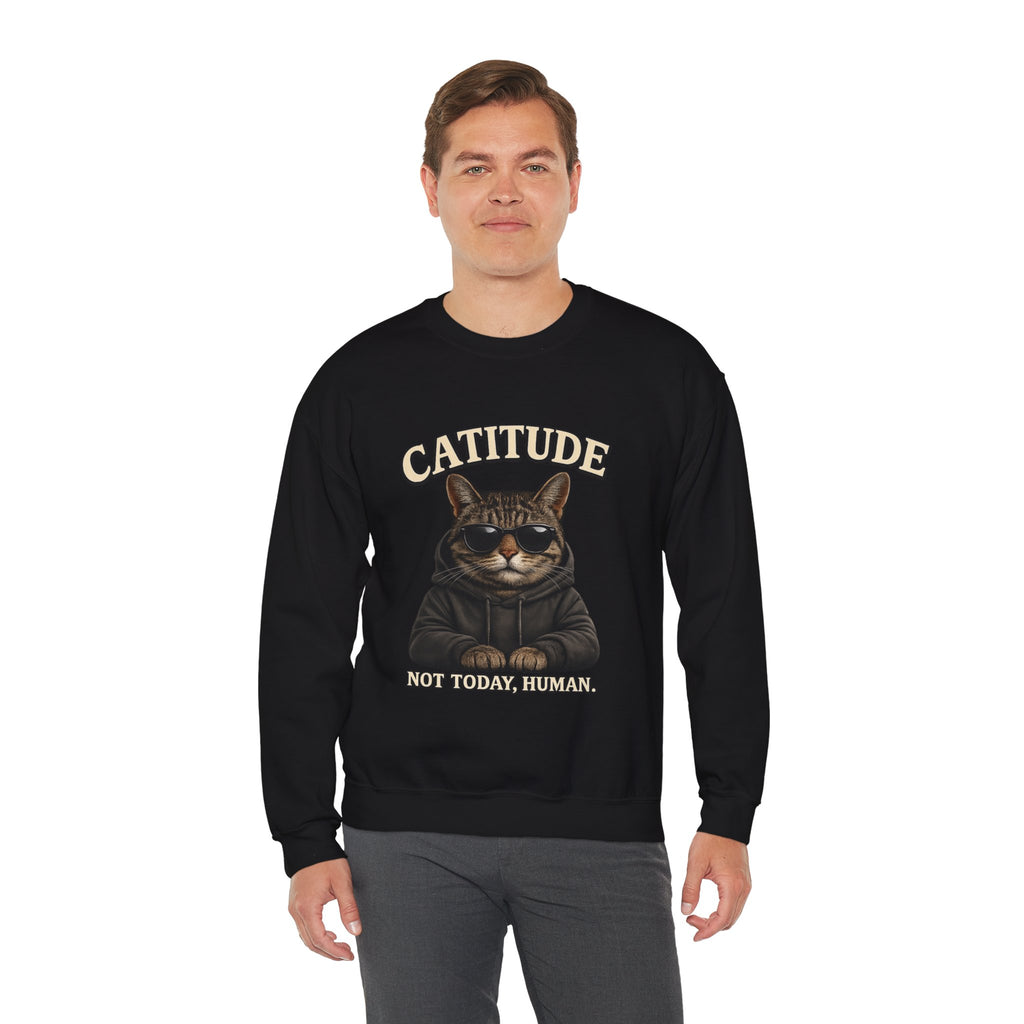 Catitude Crewneck Sweatshirt — "Not Today, Human" Graphic Cat Pullover