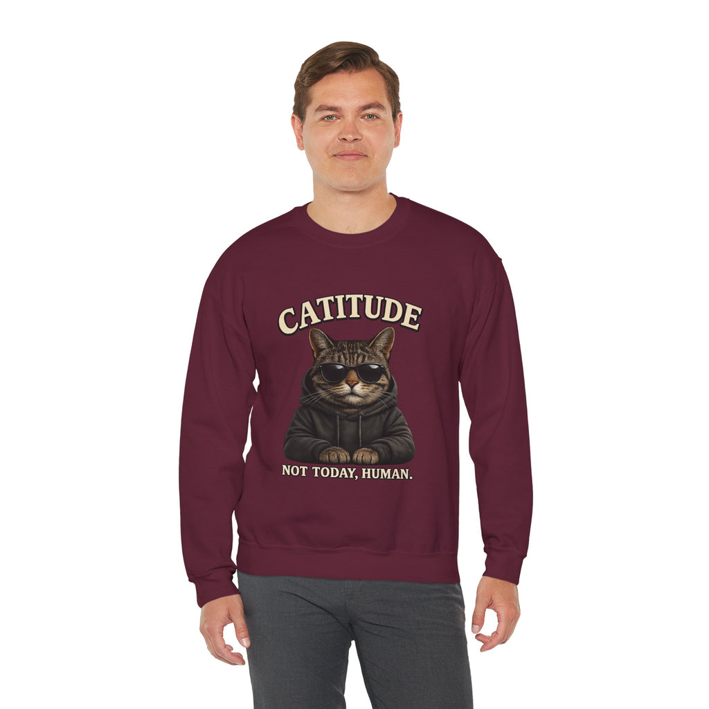 Catitude Crewneck Sweatshirt — "Not Today, Human" Graphic Cat Pullover