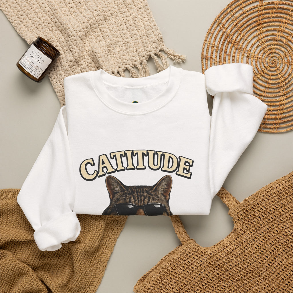 Catitude Crewneck Sweatshirt — "Not Today, Human" Graphic Cat Pullover