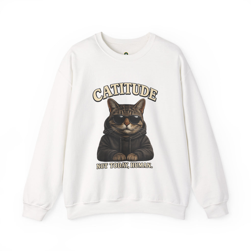 Catitude Crewneck Sweatshirt — "Not Today, Human" Graphic Cat Pullover