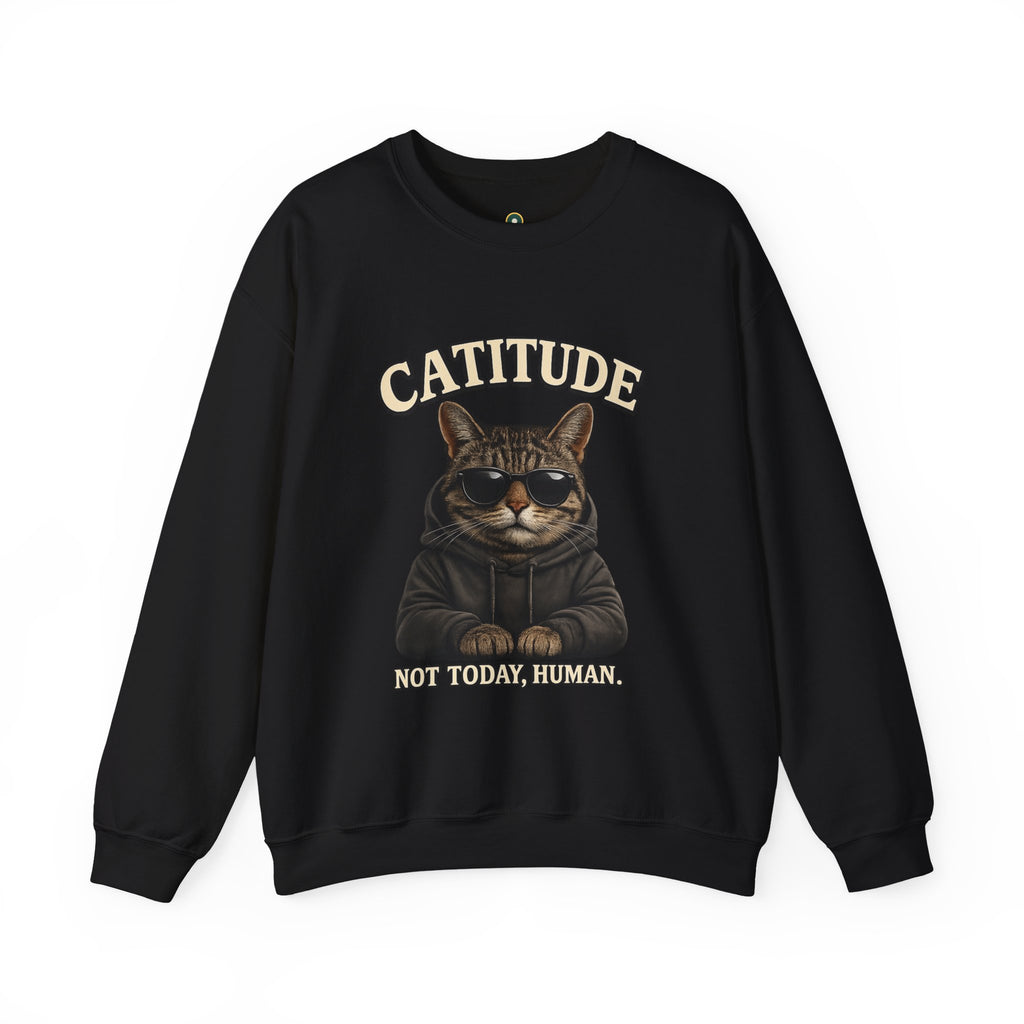 Catitude Crewneck Sweatshirt — "Not Today, Human" Graphic Cat Pullover