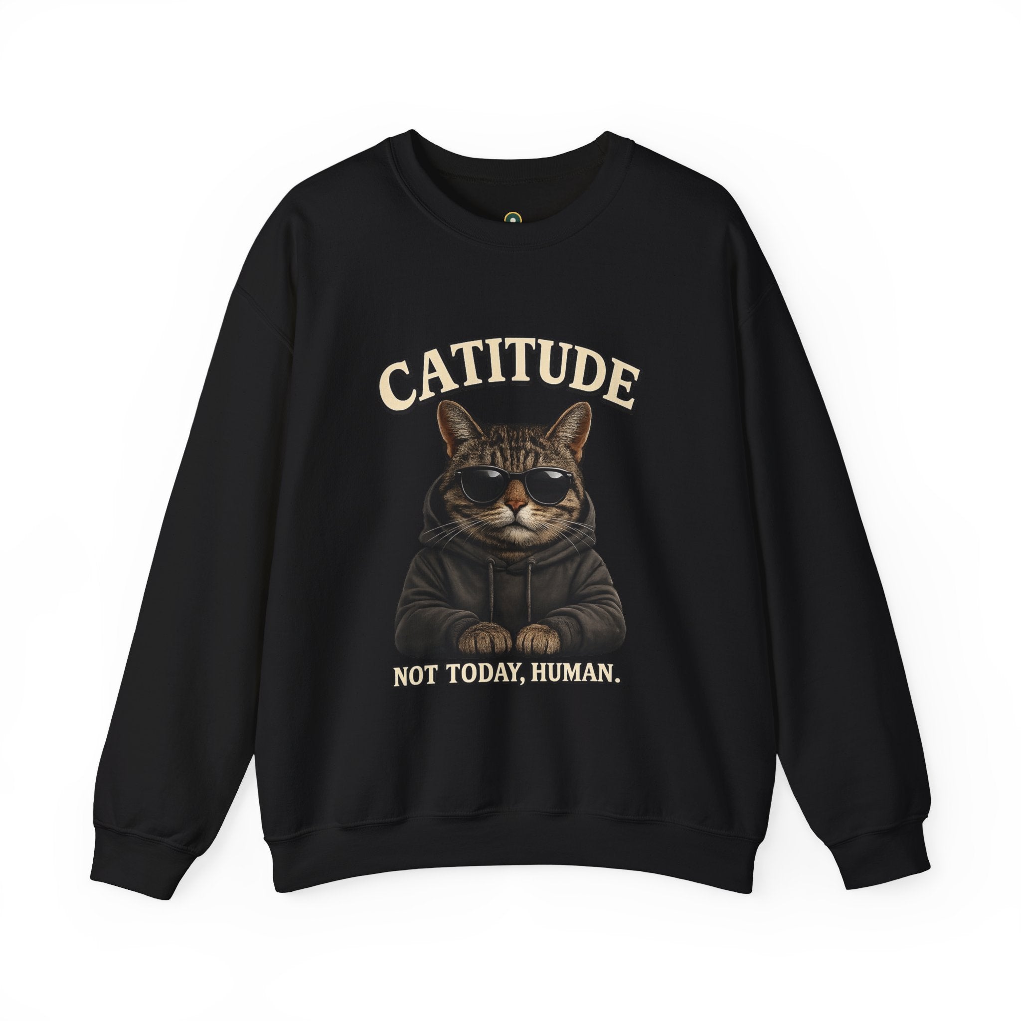Catitude Crewneck Sweatshirt — "Not Today, Human" Graphic Cat Pullover